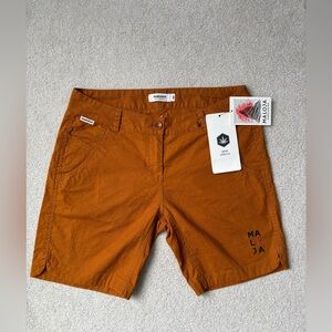 Maloja Hemp Stretch Hiking Shorts Rust Orange Women’s M Eco Outdoor Trail Shorts
